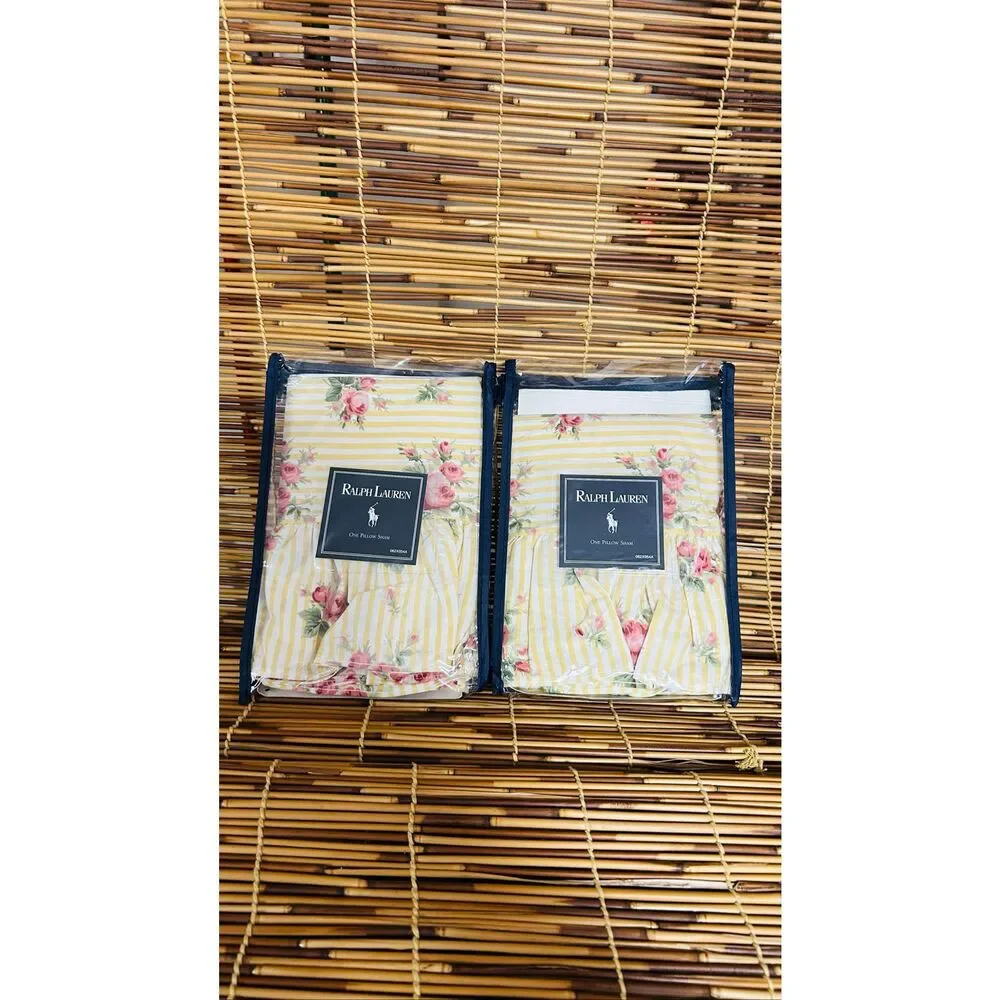 Vintage Ralph Lauren Brooke Yellow Floral Standard Shams100% Cotton Pair NWT
